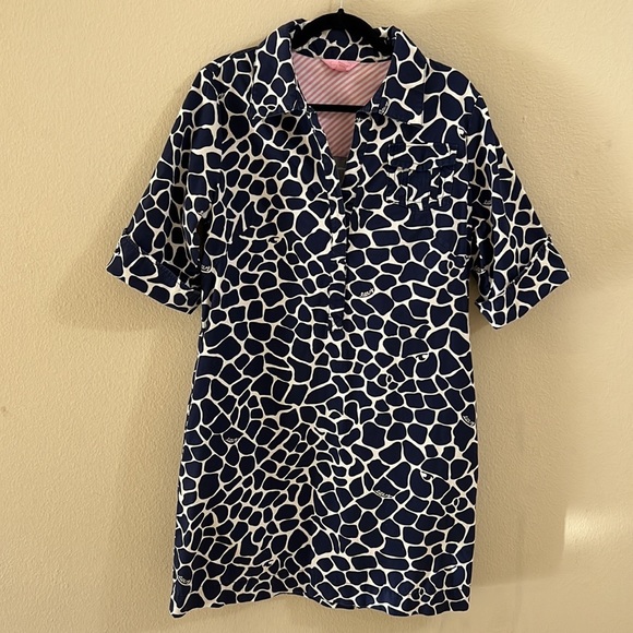 Lilly Pulitzer Dade Shirt Dress Women Sz 10 Navy Hyde Giraffe Animal Print Shift - Picture 12 of 13